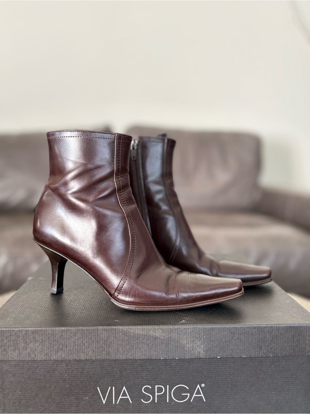 Via Spiga Molet Brown Leather Ankle Boots Made in Italy Y2K Size 6M